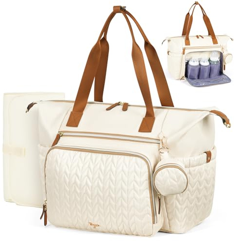 Tonyeee Bolsa de pañales, Bolsos bandolera bolsas de pañales grandes impermeables, bolsa de hospital para partos, bolsa para bebé con estuche para chupete, bolsa de viaje para pañales con cambiador