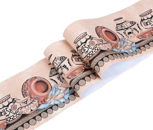 DHHOUSE Borde de papel tapiz autoadhesivo 3D, borde de pared para techo, baño, sala de estar, 10 cm por 5 metros (cerámica)