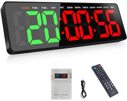 AnExer Temporizador de Gimnasio,Temporizador de Intervalo Fitnes LED, 16.5'' Grande Reloj de Pared Digital con Countdown/UP Cronómetro, Intervalos Timer con Control Remoto para Casa Garaje