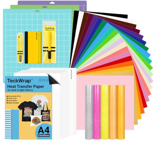 TECKWRAP Heat Press Accessories 50 Pcs Heat Press Supplies for Heat Press Machine, All-in-One Accessories Bundle with HTV Vinyl, Weeding Tools, Crafting Starter Kit