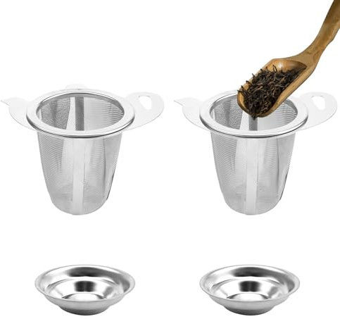 LINTRA Infusionador, 2 Piezas Infusor de Te, Plateado Colador de Té de Acero Inoxidable, Filtro para Te e Infusiones Con Tapa y Dos Asas, para Tazas, Teteras y Tazones de Té