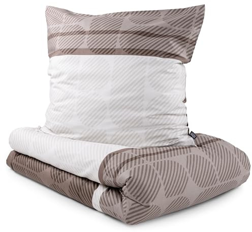 LOOKS BY WOLFGANG JOOP Bettwäsche 135x200 cm -100% Baumwolle, Reißverschluss, weich & waschbar, Satinbettwäsche braun mit grafischen Muster