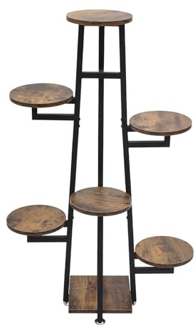 Soporte para plantas de 7 niveles, estante grande para plantas de 110 cm, estante para plantas de metal y madera, soporte para flores, escaleras para plantas, estante decorativo negro para interior