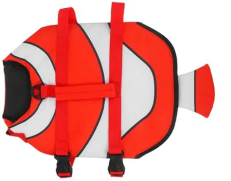 Cartoon Dog Life Jacket, Adjustable High Visibility Easy Grab Float Coat (L, Red Fish)