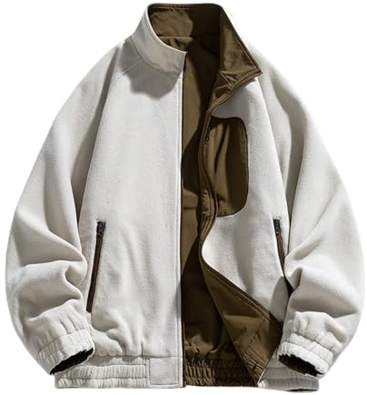 Générique Veste Polaire Homme Réversible Hiver Chaud Léger Col Montant Zippé Décontracté Quotidien Blouson Double Face Epaisse Sweat-Shirt(White, XXXL)