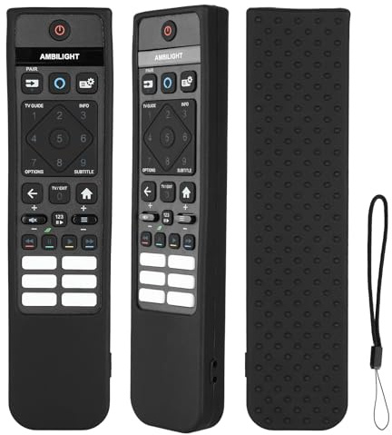 Funda para Mando a Distancia de Silicona Compatible con Philips SRC-3215-01 SRC-3215-06 SRC-3216-12 SRC-3216-06S TV Mando a Distancia Cubierta Protectora antigolpes con un cordón (Negro)