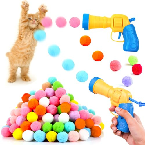 FIUTEKO Kattenspeelleksaker, 100 bollar, kattboll, kastare, plyschboll, interaktivt kattenspeelleksaker, interaktivt kattenspeelleksaker, plyschboll, katt, skjutträning, kattenspeelleksaker, leksaker