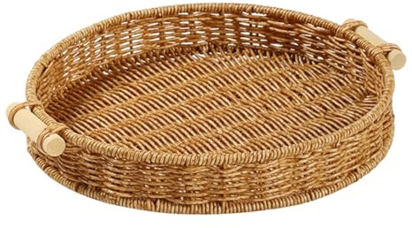 Ronyme Vassoio da Portata Grande in Legno di bambù con Maniglie, Vassoio per Alimenti Decorativo per Prima Colazione, tè, Bevande, Snack, Tavolinetto da caffè, 28 Cm