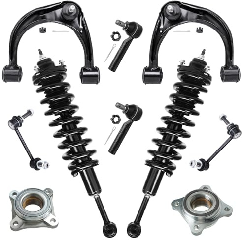 Detroit Axle - 10pc Front End Suspension Kit for Toyota 4Runner FJ Cruiser 03-09, Wheel Bearing Hubs Struts Control Arms + Ball Joint Tie Rods Sway Bars 2003 2004 2005 2006 2007 2008 2009 Replacement