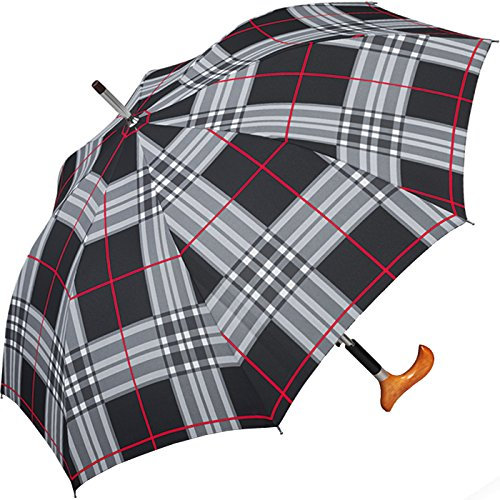 Stützschirm mit Fritzgriff aus Holz mit Automatik stabil windfest - Checks Black (86 cm)