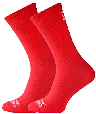 Soporte de calcetines de ciclismo para hombre, tecnología transpirable de fibra antideslizante, unisex, divertidos patrones de ciclista, color Rojo, tamaño 8-9 UK / 42-44 EU