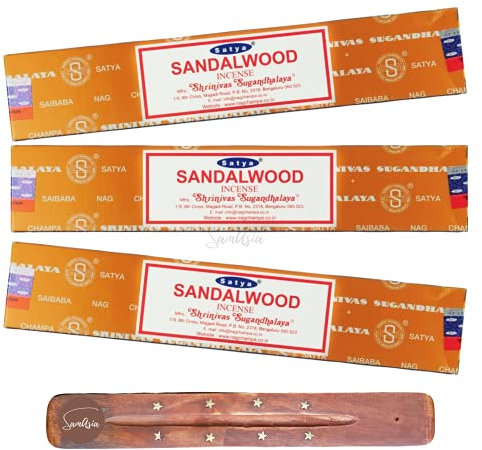 Satya Nag Champa Sandalwood Incense Sticks | x3 pack | with SAMASIA incense sticks holder | Used for Aromatherapy, Spa, Yoga, Weddings, Meditation, Healing, Positivity and Relaxation