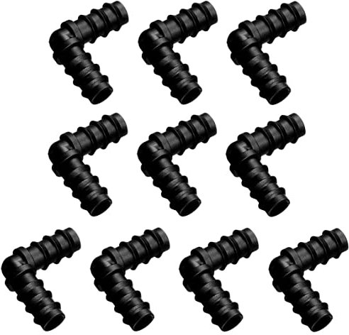 Voarge L-förmiger Bewässerungskit für Schläuche, 10 Stück Satz, L-förmiger Verbinder aus Kunststoff, Schwarz, 16 mm, Einfacher Anschluss und Trennung, Vielseitige Anwendungsmöglichkeiten