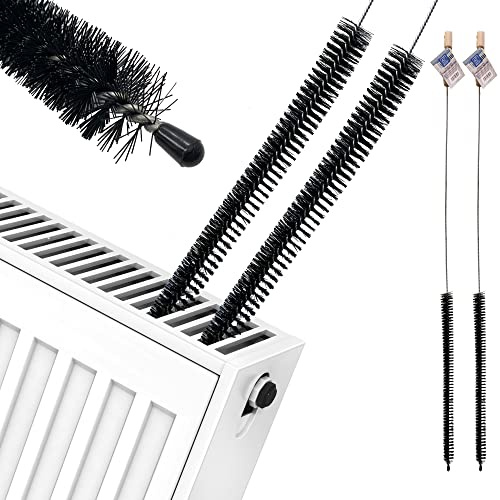 Lot de 2 brosses de nettoyage pour radiateur, 120 cm de long et flexible avec manche en bois, pour nettoyer les évents et les peluches qui obtiennent des espaces étroits