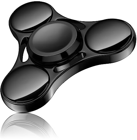 Aolcev Fidget Spinner Metal Fidget Toy Hand Spinner Stainless Steel 3-5 Minutes Fast Bearing Spins Hand Spinners Tri Finger Gyro Toy ADHD EDC Focus Anxiety Stress Relief Toys for Kids Adults-Black