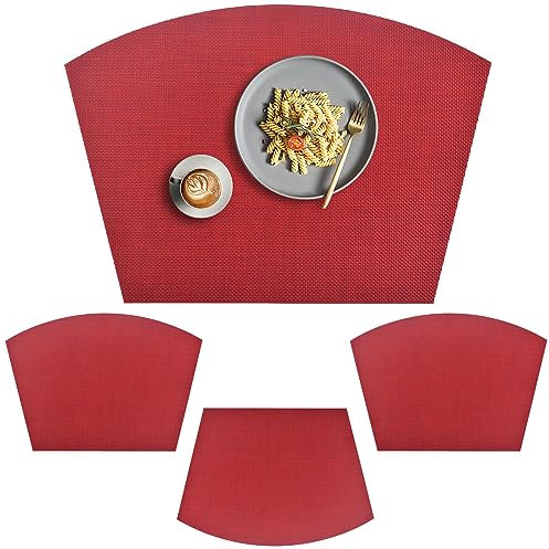 homEdge PVC Tischset, Keil-Tischsets, waschbare Vinyl-Tischsets, für runde Tische, 4er-Set, Rot