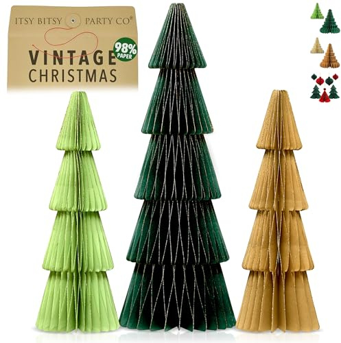 Premium Wiederverwendbare Weihnachtsdeko - Tischdeko Weihnachten/Deko Weihnachten - Papier Weihnachtsbaum Deko - Weihnachtsdeko Innen, Weihnachtsdeko Tisch (Stil 2 (grün, braun))