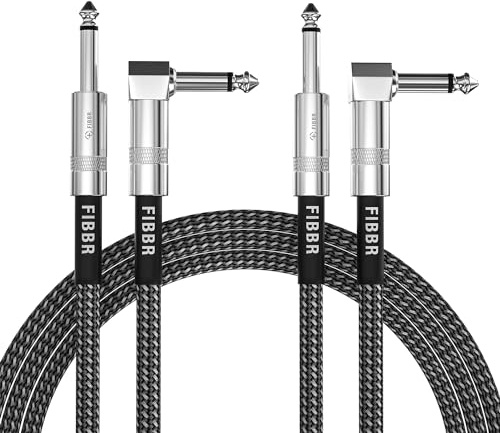 FIBBR Gitarren Instrumentenkabel 3M-2 Pack, 90 Grad Stereo Elektrisches Instrumentenkabel 1/4 Bass AMP Kabel für Bassgitarre, E-Gitarre, Elektrische Mandoline, Verstärker, Pro Audio
