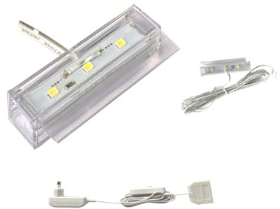 ACCE Illuminazione a LED per pavimenti in vetro, illuminazione per bordi in vetro, illuminazione vetrina, illuminazione per scaffali, set 2D o 3D, colore bianco caldo, incluso alimentatore di rete