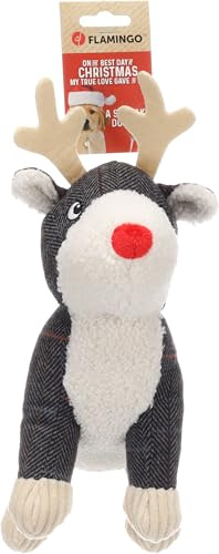 Flamingo Perro Juguete – de Navidad – Araceli Reno Gris – 30 cm – Juguete de Tela Suave con Squeaker – Colección navideña