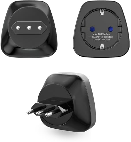 HITRENDS 3 st reseadapter Italien, adapter Schweiz, adapterkontakt för Europa till Italien, typ F, resekontakt, strömadapter för Italien, Syrien, Uruguay, Chile, Maldiverna, svart (240 V/10A)