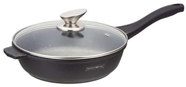 ROYALTY LINE, Padella profonda in alluminio con rivestimento in marmo e coperchio in vetro, Compatibile con Gas, Elettrico, Ceramica, Alogena, Induzione, 24 cm, colore marmo