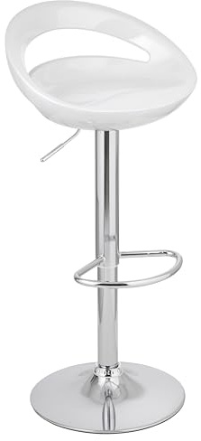 Baroni Home Tabouret de Bar Pivotant Hauteur Réglable, Assise en Plastique et Dossier, Base Chromée, Repose-Pieds et Fond Anti-Rayures, Tabouret de Cuisine et Péninsule, 37x45x59–79 cm, Blanc 1 pièce