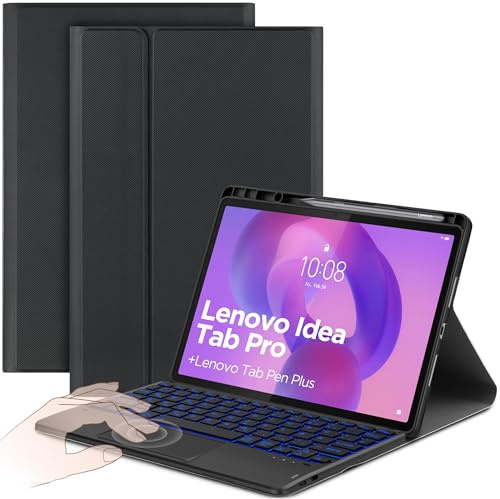 CACOE Tastatur Hülle Kompatibel mit Lenovo Idea Tab Pro 12.7 2025 mit Touchpad, Abnehmbare Kabellose Tastaturhülle mit 7-Farben-Beleuchtung, Schwarz