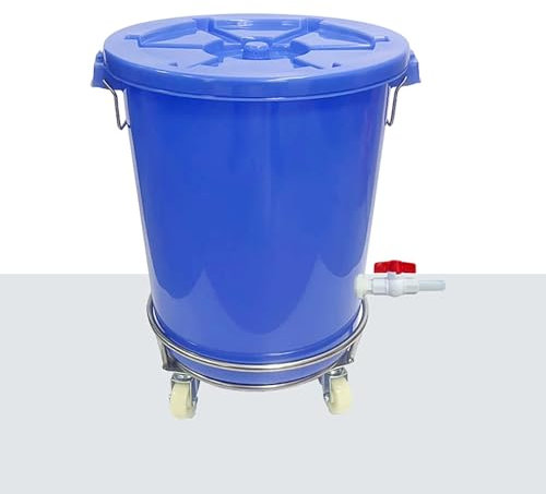 TRUNXUCL Rain Collection Barrel with Stand Water Storage with Casters Plastic Barrel with Lid Water Drum 12/17/24/32 Gallon(Blue,47.5x58.5cm/19x23in)