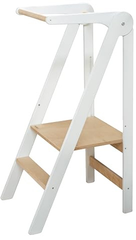 Leg&Go Torre de aprendizaje plegable Montessori con plataforma de altura ajustable, completamente montada y lista para usar. (Blanco)