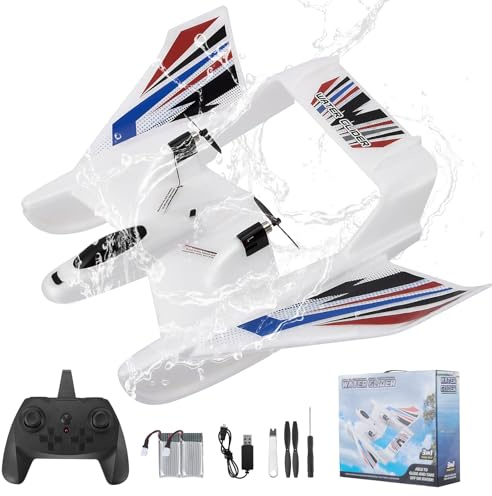 Avion RC, Avion Teledirigido de 3 Canales con Giroscopio para Agua Tierra Aire, Aviones Teledirigidos Anfibio con 2 Baterías, Fácil de Pilotar, 2,4 GHz de Avión RC RTF para Niños Adultos Principiantes
