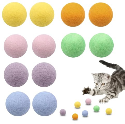 ROEOWENE 12 Piezas Bolas de Lana para Gatos Pelotas Bolas Peludas 3CM Colores Bola de Fieltro Bola Juguete para Gatos Interactivo Interior Pompones para Gatitos