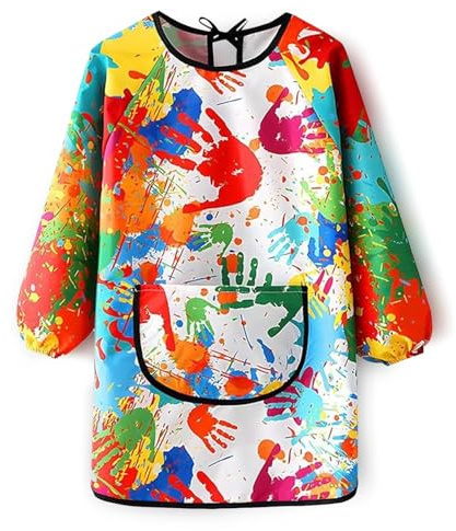 JOOTUEPO Tablier Peinture Enfant, Imperméable Blouse Peinture Enfant Ensemble 3-8 ans, Blouse Imperméable Réutilisable Manche Longue, pour Peinture/Cuisine/Filles et Garçons