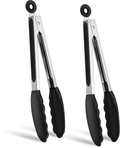 2 Pack Kitchen Food Tongs for Cooking, 9 Inch Non-Stick Silicone and Metal Tongs Easy Grip Locking Salad Tong Heat Resistant for BBQ Cooking Barbecue Steak and Serving Food Non Stick