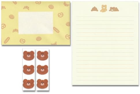 KUDOS.JP Cute Kawaii Japanese Stationery Letter Writing Paper with 12 Writing Papers and 6 Envelopes and Bear Fluffy 6 Sealing Gift Set for Teen, Girls, Kids