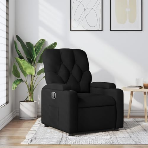 Mandloder Fauteuil relax en tissu noir réglable manuellement - Fauteuil inclinable confortable avec porte-gobelets - Pour salon, home cinéma - Charge maximale : 110 kg - 74 x 86,5 x 93,5 cm