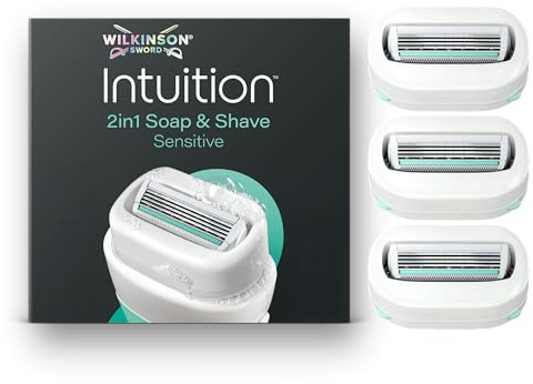 Wilkinson Sword Intuition 2en1 Sensitive Skin Soap & Shave, Maquinilla de afeitar para mujer, 3 recambios de cuchilla de mujer