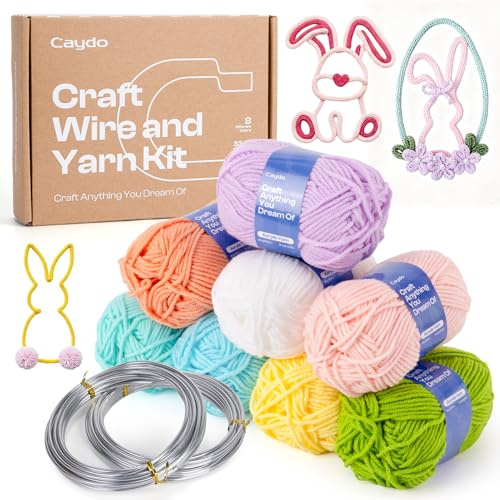 Caydo Aluminum Craft Wire and Acrylic Yarn Skeins Kit, i-Cord Knitting Kits