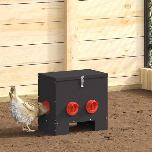 Lot de 2 mangeoires pour poules en acier - 40,5 x 25 x 38 cm - Distributeur de nourriture robuste pour volaille - Résistant aux intempéries avec protection du couvercle - Noir