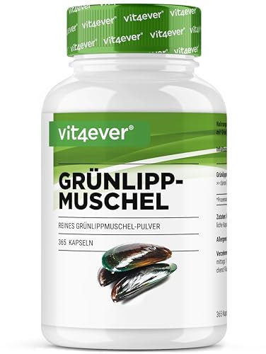 Green-lipped mussel - 365 capsule da 600 mg ciascuna - Premium: Con glicosaminoglicani - Estratto di cozze verdi ad alto dosaggio dalla Nuova Zelanda
