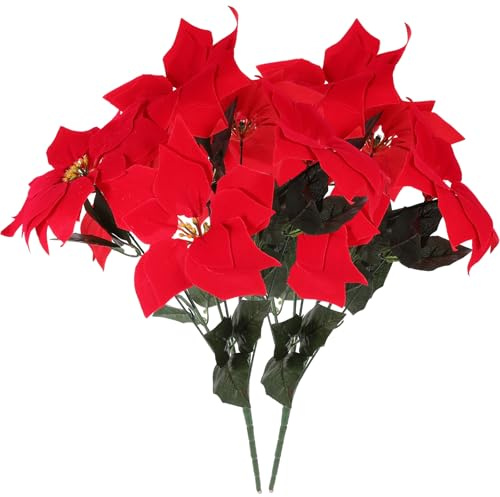 Garneck 2 stücke künstliche weihnachtsstern Blumen Weihnachtsbaum Blumen Ornamente für Weihnachtsbaum hochzeitsmittelstück (rot)