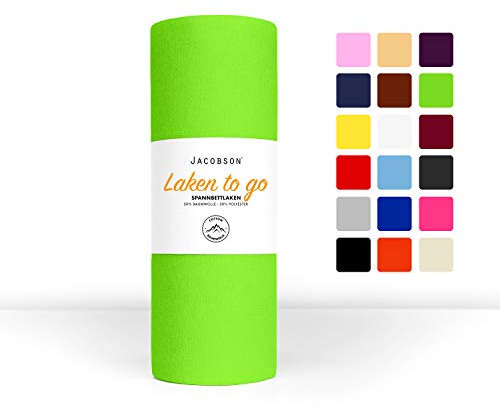 Jacobson Laken to GO Spannbettlaken Jersey Spannbetttücher Bettlaken 50% Baumwolle 50% Polyester (140x200-160x200cm 1er Set, Apfelgrün)