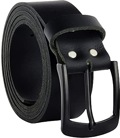 #4MV020 Ceinture en cuir de vachette véritable faite à la main Noir 4 cm de large Pour homme et femme Fabriqué en Allemagne, Noir , 120cm Gesamtlänge 130cm