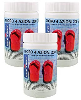PROMO 3 barattoli da Kg 1 Cloro 4 azioni pastiglie 200 gr per trattamento acqua piscine