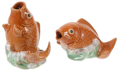 Happyyami Home Decor 2pcs Carp Fish Fountain Spitter Ceramic Water Feature Garden Fish Statue Water Spray Sprinkler Garden Outdoor Decor for Lawn Patio Pond Preformed Pond Preformed Pond Large