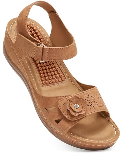 FUDYNMALC Sandals for Women Orthopedic Shoes: Comfortable Dressy Womens Wedge Sandal Summer Walking Wedges - Casual Platform Sandals with Adjustable Hook Loop
