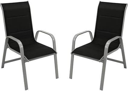 DEGAMO 2X Stapelsessel CESANO, Alu Silbergrau + Textilgewebe gepolstert schwarz, stapelbar, wetterfest, Outdoor