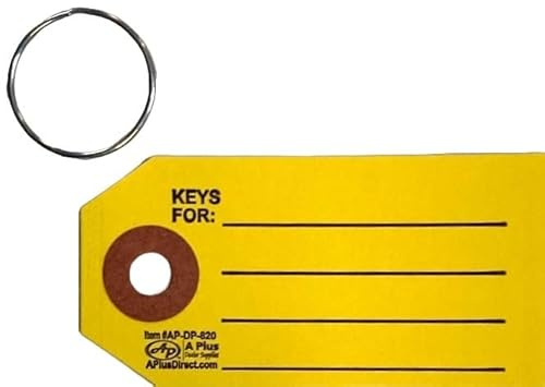 A Plus Dealer Supplies Yellow Reinforced Key Tags with Rings AP-DP-820 (P4*) 1,000 Quantity