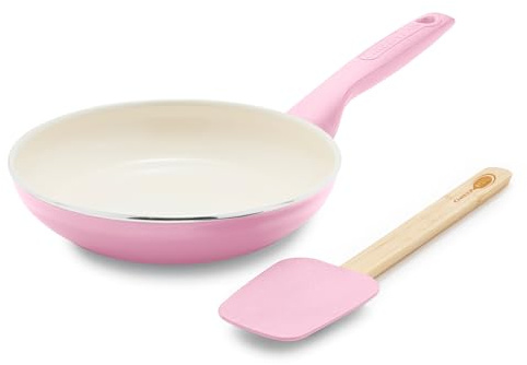 GreenPan Rio Healthy - Set di padelle antiaderenti in ceramica da 20 cm e spatola in silicone, manico morbido, set per la colazione, senza PFAS, lavabile in lavastoviglie, sicuro