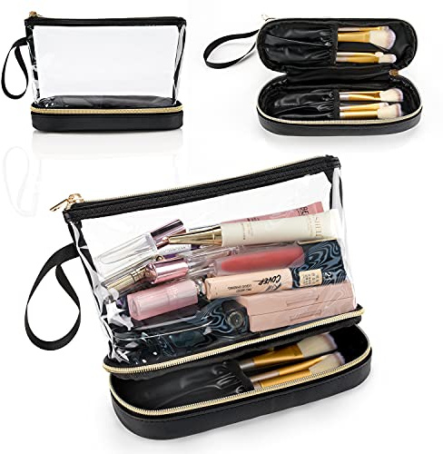Ethereal Trousse de maquillage de voyage, trousse de maquillage transparente, approuvée par la TSA, pochette étanche pour femme, sac à main pour articles de toilette, accessoires et pinceaux
